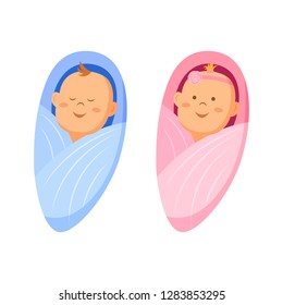 Two Cute Twin Babies Baby Girl Stock Vector Royalty Free