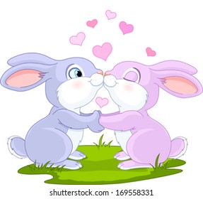 Two cute Valentine Bunnies holding hands