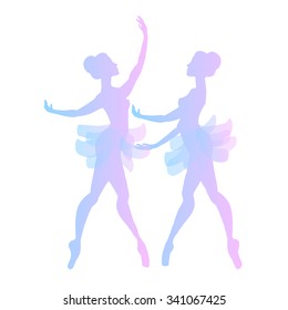 Two cute vector ballerinas in pink and blue tones