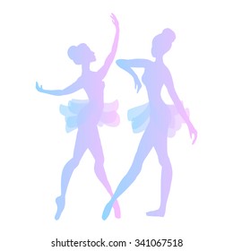 Two cute vector ballerinas in pink and blue tones