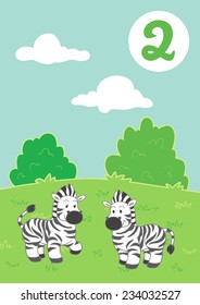 Two cute zebras: Easy Learn to count figures