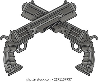 two cyberpunk guns, flat illustration