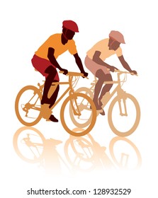 Two cyclists in the bicycle race. Sport illustration.