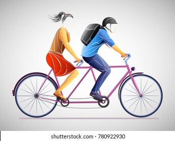 Two Cyclists On Bike Tandem Vector