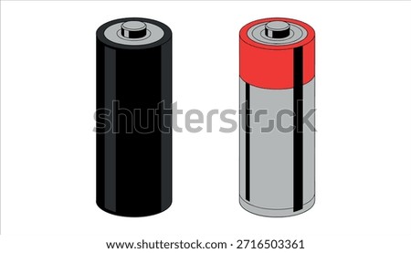 Two cylindrical batteries one black one red topped gray battery power