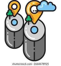 Two Cylindrical Landmarks with Location Markers and Nature Eleme