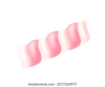 Two cylindrical marshmallows in soft pink and white tones with a fluffy appearance. Sweet tasty dessert, sugar food. Vector illustration isolated on white background