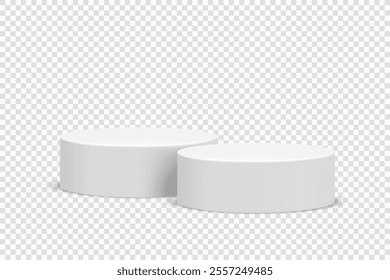 Two cylindrical podium isolated on transparent background. 3d vector illustration