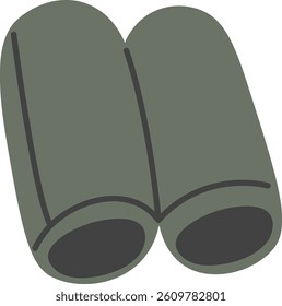 Two cylindrical tubes form binoculars, depicted in a flat style with dark outlines.  A pair of viewing devices are shown, ready for exploration. Cartoon vector illustration