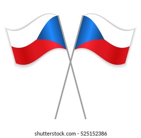 Two Czech crossed flags. Combined Czech Republic isolated on white. Language learning, international business or travel concept.