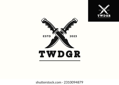 Two dagger vintage style logo design, vector logo design with white background