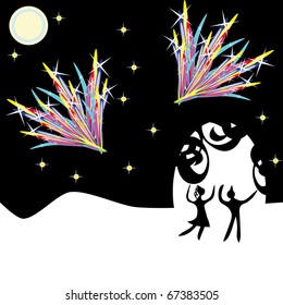 Two dance under the moon. Illustration.