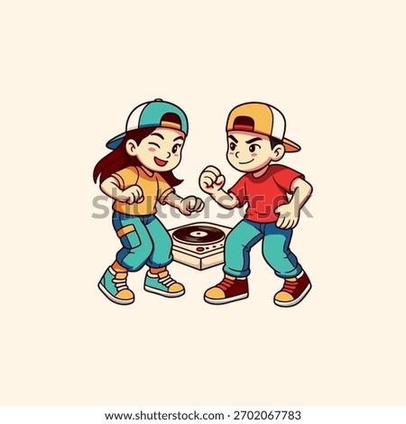 Two dancers will perform a dance battle. Illustration of dancers