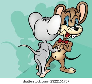 Two Dancing Amorous Mouses - Colored Cartoon Illustration with Background, Vector