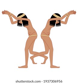 Two dancing ancient Egyptian girls. Isolated vector illustration.