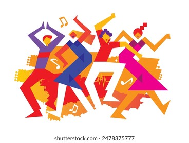 


Two dancing couples, wild crazy dance party,cartoon.
Expressive stylized Illustration of disco dancers. Isolated on white background. Vector available.