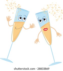 Two dancing glass of champagne