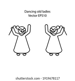 Two dancing old ladies vector flat icon. 