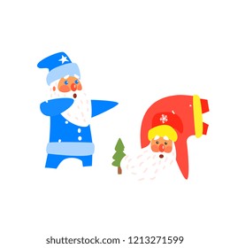 Two Dancing Santas. Christmas Vector Illustration in Flat