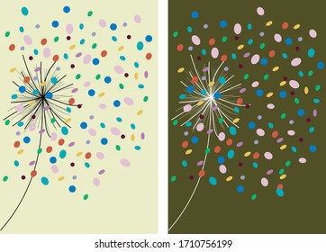 two dandelion images, abstraction, children's spring drawing