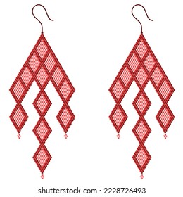 Two dangling light and dark red rhombus-shaped earrings, made of 3D cubes