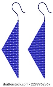 Two dark blue earrings with light blue dots in the shape of an isosceles triangle made of 3D cubes