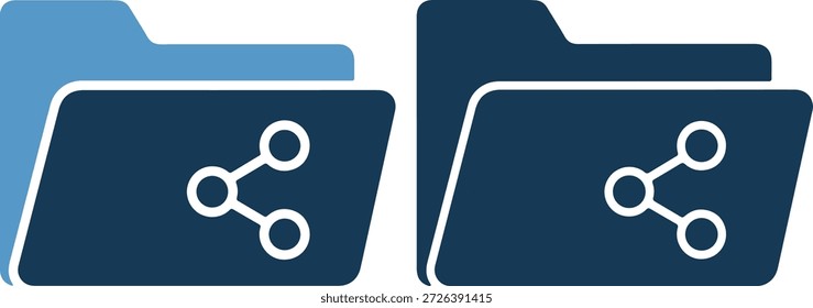 Dos carpetas de archivos azul oscuro con contornos blancos y símbolos moleculares en ellos, una parcialmente cubierta por una carpeta azul claro