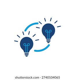 Two Dark Blue Light Bulbs with Bright Idea Concept