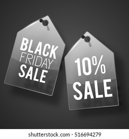 Two dark gray nailed down to the wall sale tag set with black friday sale description vector illustration