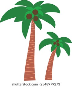 Two dark isolated palm trees with coconuts in flat style