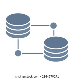 Two databases connecting through nodes - technology illustration - vector , icon 