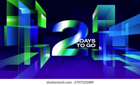 Dos días para ir - Fondo de cuenta regresiva de tecnología de neón 3D para campañas de marketing, revelaciones de Productos y promociones de eventos