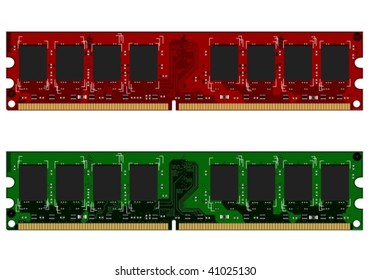 Two DDRII modules red and green - vector