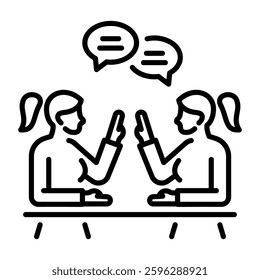 Two debating women, a linear style icon 