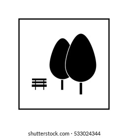 Two deciduous trees and a bench in a square vector icon