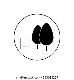 Two deciduous trees and swing in a circle vector icon 