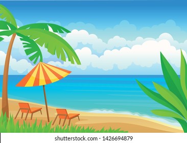 Vacation Tropical Beach Sea Palm Tree Stock Vector (Royalty Free ...