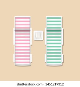 two deckchair and table on the beach illustration