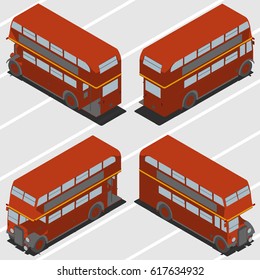 Two decks bus. car for Isometric world. Two floors, levels