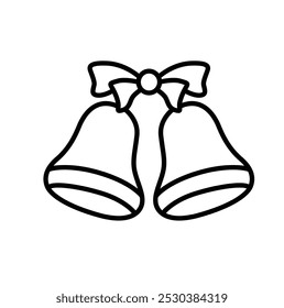 Two decorative bells tied with a bow, often used in celebrations and festive occasions.