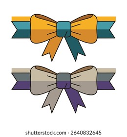 Two decorative bows with ribbons, each featuring a different color scheme, are displayed against a white background.