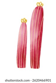 Two Decorative Cactus Watercolor Objects Striped Red and Gold