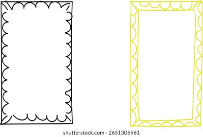 Two decorative doodle frames provide a playful touch, one in classic black and the other in cheerful yellow, perfect for crafts.