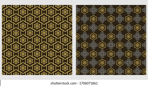 Two decorative geometric patterns. Modern style. Colors used in the images: black, gold, gray. Vector graphics.