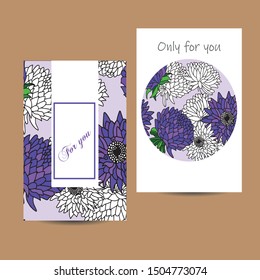 Two decorative vector hand drawn aster cads. Useful for gift decoration, invitation and birthday card, poster, print, buisness card and banner.