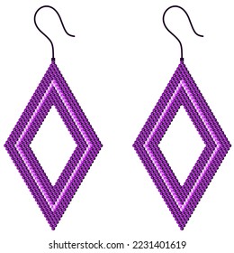 Two deep purple rhombus hole earrings with a light purple row in the middle, made of 3D cubes