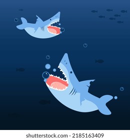 Two deep shark on a blue background with patches of air