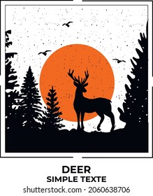 two deer in the forest in a square frame. pine forest in a frame. vector. EPS format	
