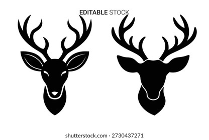 Two deer heads are displayed as elegant, black silhouettes, showcasing a minimalist style.