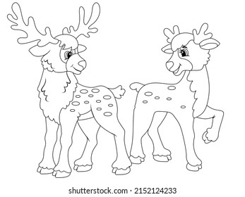 Two deer. Isolated picture. Vector illustration, children coloring book.